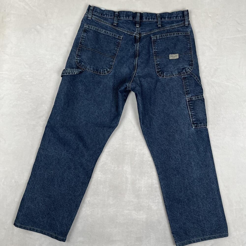 Wrangler Carpenter Jeans Mens 34x28 Blue Relaxed Straight Work Denim Pants READ